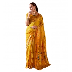 Women's Silk Blend Zari Woven Saree With Unstitched Blouse 5.5Mtr (Mustard)