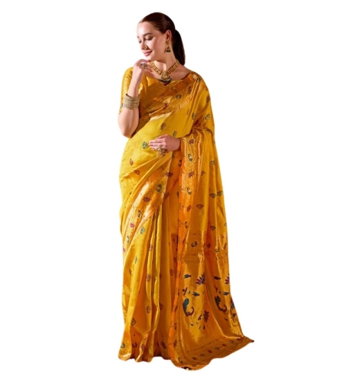 Women's Silk Blend Zari Woven Saree With Unstitched Blouse 5.5Mtr (Mustard)