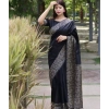 Women's Soft Lichi Silk Printed Saree With Unstitched Blouse 5.5Mtr (Black) Women's Soft Lichi Silk Printed Saree With Unstitched Blouse 5.5Mtr (Black)