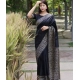 Women's Soft Lichi Silk Printed Saree With Unstitched Blouse 5.5Mtr (Black)