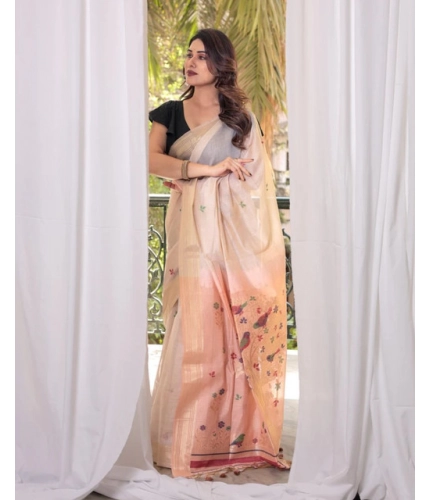 Women's Blended_Cotton Woven_Motifs Saree With Unstitched Blouse 5.5Mtr (Peach)