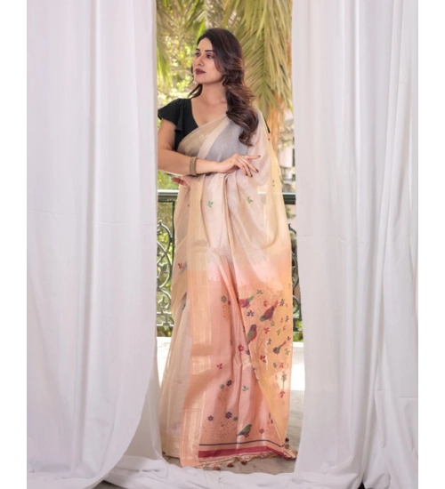 Women's Blended_Cotton Woven_Motifs Saree With Unstitched Blouse 5.5Mtr (Peach) Women's Blended_Cotton Woven_Motifs Saree With Unstitched Blouse 5.5Mtr (Peach)