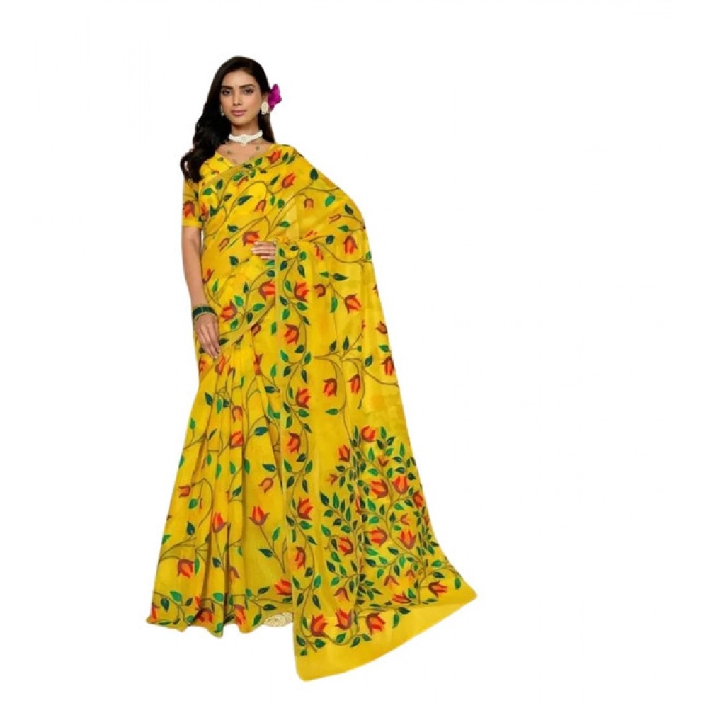 Women's Georgette Printed Saree With Unstitched Blouse 5.5Mtr (Yellow) Women's Georgette Printed Saree With Unstitched Blouse 5.5Mtr (Yellow)