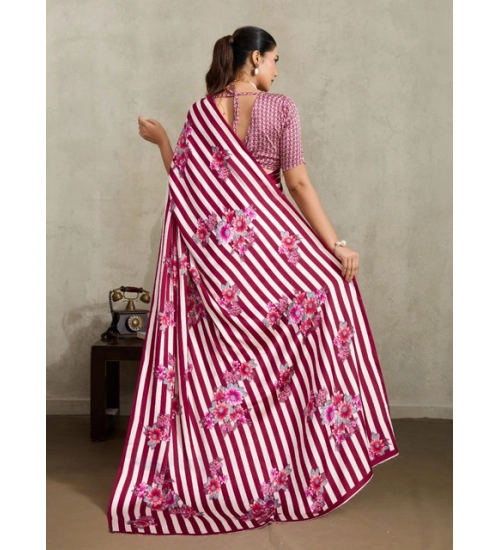 Women's Satin Crepe Printed Saree With Unstitched Blouse 5.5Mtr (Maroon)