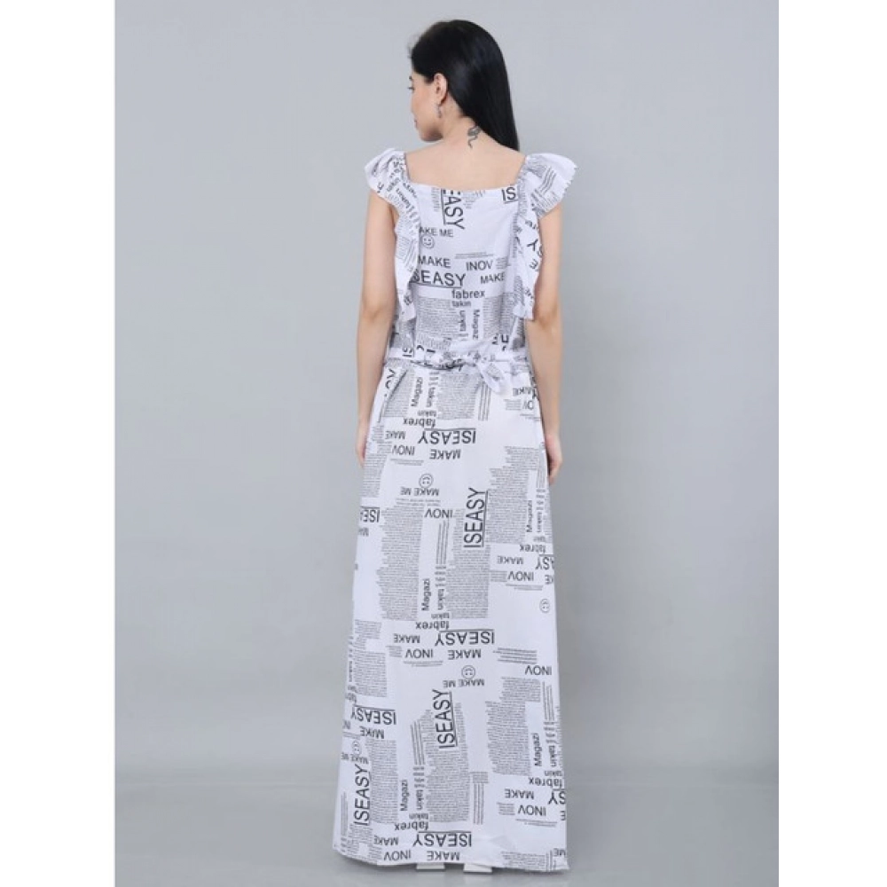 Women's Casual Crepe Sleeveless Dress (White)