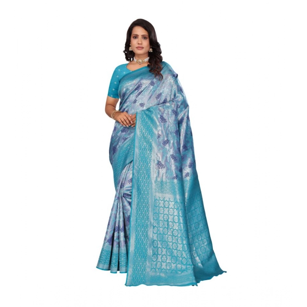 Women's Banarasi Silk Jaquard Woven Saree With Unstitched Blouse 5.5Mtr (Light Blue) Women's Banarasi Silk Jaquard Woven Saree With Unstitched Blouse 5.5Mtr (Light Blue)