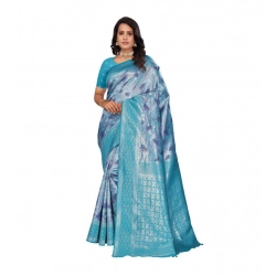 Women's Banarasi Silk Jaquard Woven Saree With Unstitched Blouse 5.5Mtr (Light Blue)