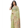 Women's Linen Cotton Printed Saree With Unstitched Blouse 5.5Mtr (Light Green) Women's Linen Cotton Printed Saree With Unstitched Blouse 5.5Mtr (Light Green)