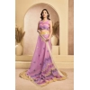 Women's Faux Linen Floral Ready to wear Saree With Unstitched Blouse 5.5Mtr (Lavender)