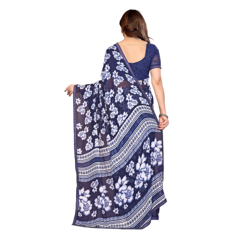 Women's Georgette Printed Saree With Unstitched Blouse 5.5Mtr (Blue) Women's Georgette Printed Saree With Unstitched Blouse 5.5Mtr (Blue)