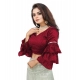 Women's Organza Solid V Neck Layered Ruffle Sleeve Readymade Blouse (Maroon Free Size , up to 38–40 Bust)-PID65854 Women's Organza Solid V Neck Layered Ruffle Sleeve Readymade Blouse (Maroon Free Size , up to 38–40 Bust)-PID65854