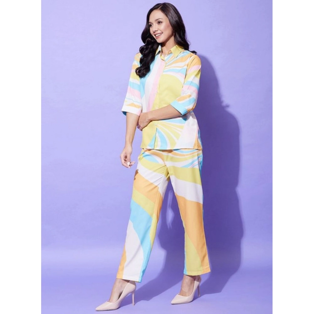 Women's Polyester Colour Blocking 3-4th Sleeve Co-Ord Set (Multicolor)