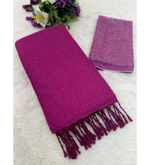 Women's Chiffon Zigzag lines Saree With Unstitched Blouse 5.5Mtr (Pink)