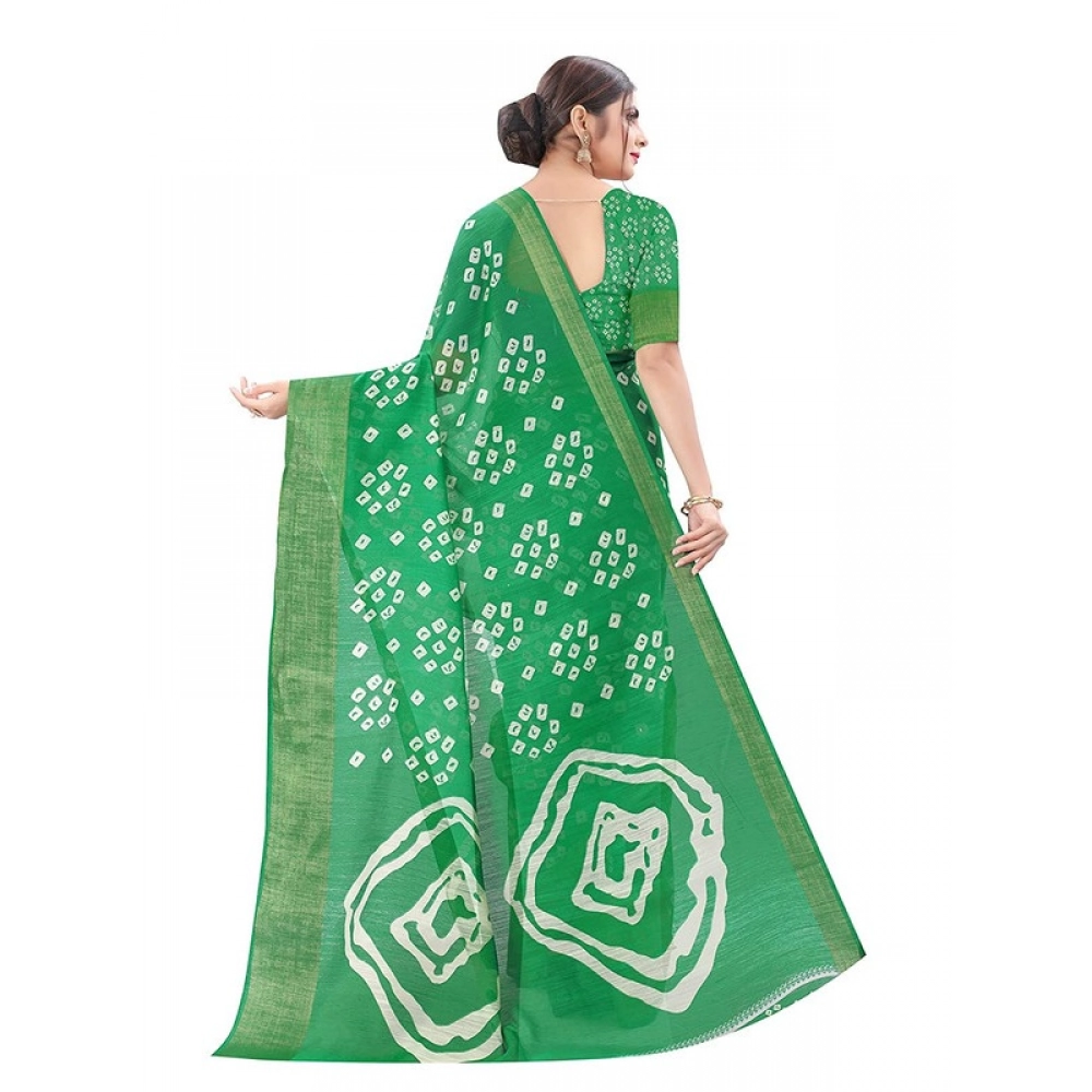 Women's Cotton Silk Bandhni Saree With Unstitched Blouse 5.5Mtr (Light Green)