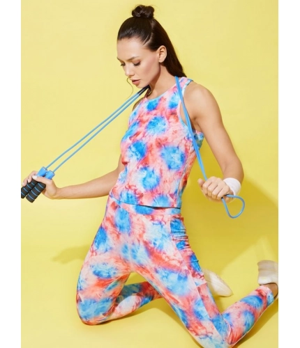 Women's Polyester Lycra Printed Sleeveless Active Wear (Multicolor)