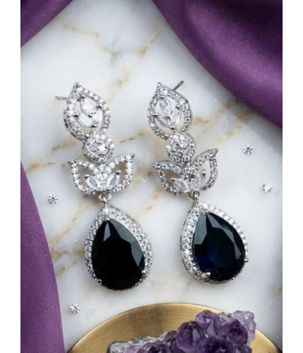Women's Brass Silver Plated Drop Earrings (Blue)
