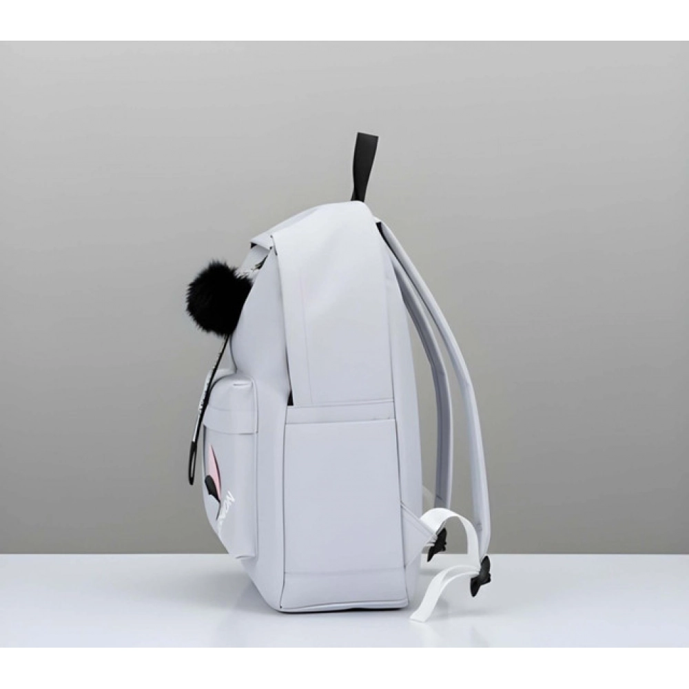 Unisex PU Leather Solid Medium Zipper Backpack (Grey)