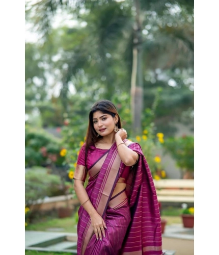 Women's Faux_Banarasi Lining Pattern Saree With Unstitched Blouse 5.5Mtr (Magenta)