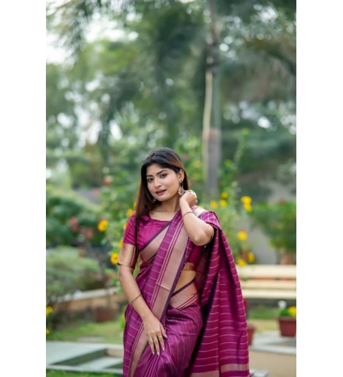 Women's Faux_Banarasi Lining Pattern Saree With Unstitched Blouse 5.5Mtr (Magenta)