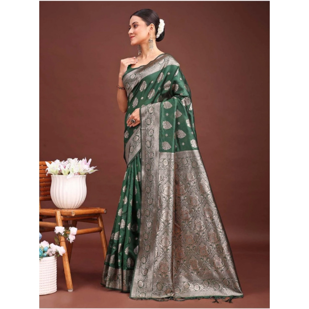 Women's Banarasi Silk Printed Saree With Unstitched Blouse 5.5Mtr (Dark Green) Women's Banarasi Silk Printed Saree With Unstitched Blouse 5.5Mtr (Dark Green)