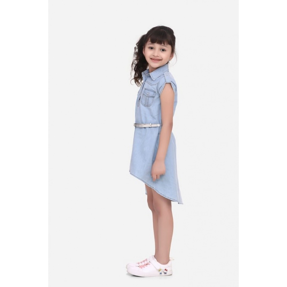 Girl's Denim Hi Lo Short Sleeve Dress with Belt (Blue) Girl's Denim Hi Lo Short Sleeve Dress with Belt (Blue)
