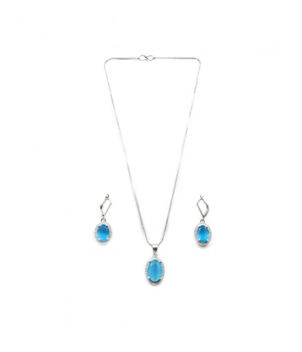 Women's Brass Silver Plated Pendant Set (Blue)