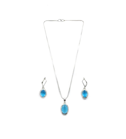 Women's Brass Silver Plated Pendant Set (Blue) Women's Brass Silver Plated Pendant Set (Blue)