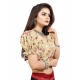 Women's Organza Printed V Neck Puff Sleeve Readymade Blouse (Beige 38 , Alterable up to 42)-PID65861