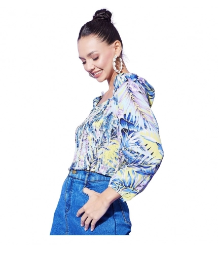 Women's Polyester Floral Long Sleeves Top (Multicolor)