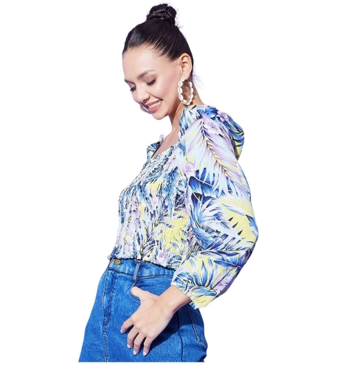 Women's Polyester Floral Long Sleeves Top (Multicolor)