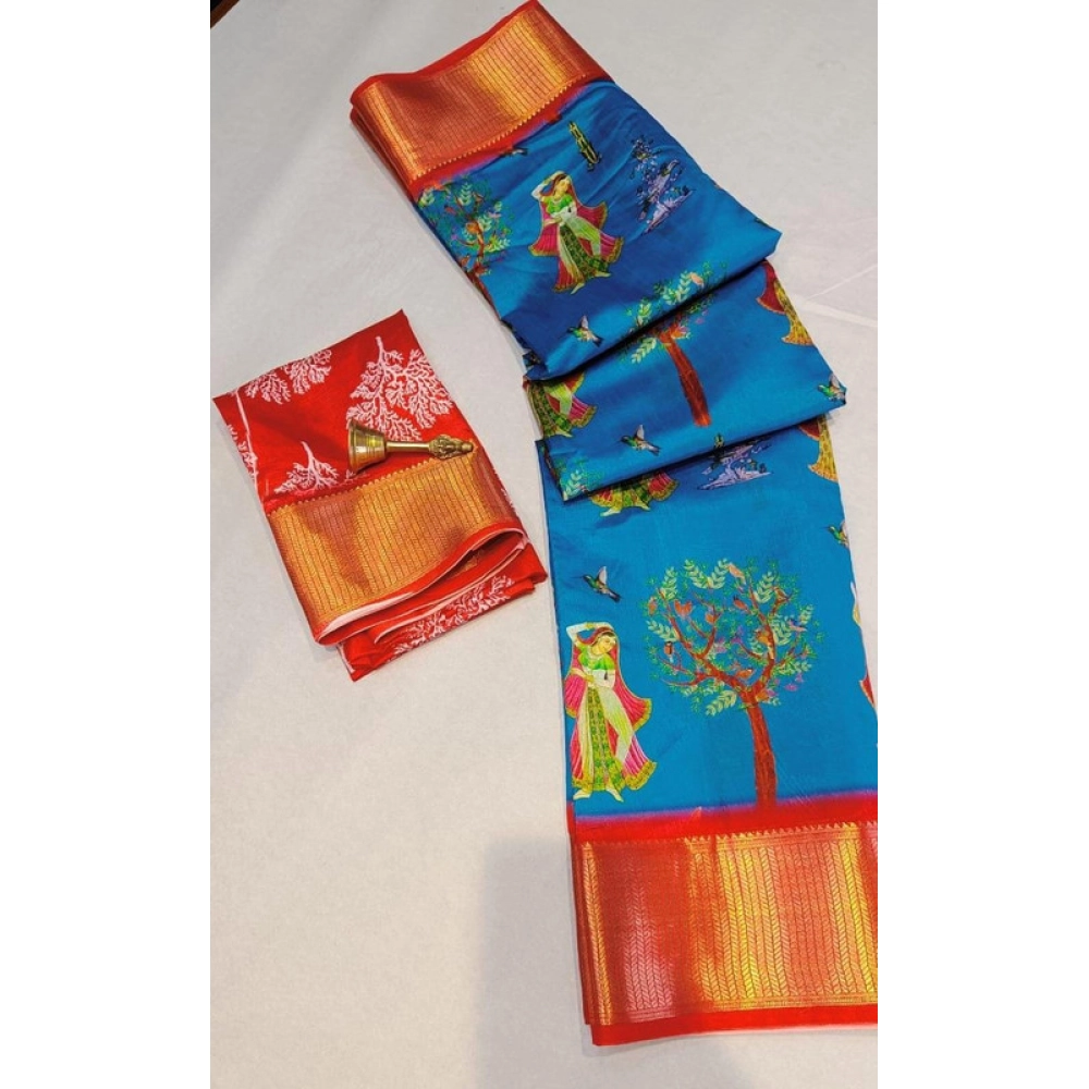 Women's Digital Dolla Silk Printed Saree With Unstitched Blouse 5.5Mtr (Sky Blue) Women's Digital Dolla Silk Printed Saree With Unstitched Blouse 5.5Mtr (Sky Blue)