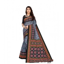 Women's Soft Pure Cotton Printed Saree With Unstitched Blouse 5.5Mtr (Grey)