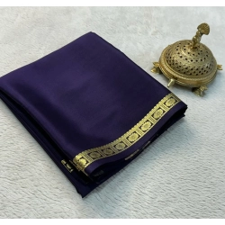 Women's Crepe Chit Pallu Solid Saree With Unstitched Blouse 5.5Mtr (Navy Blue)