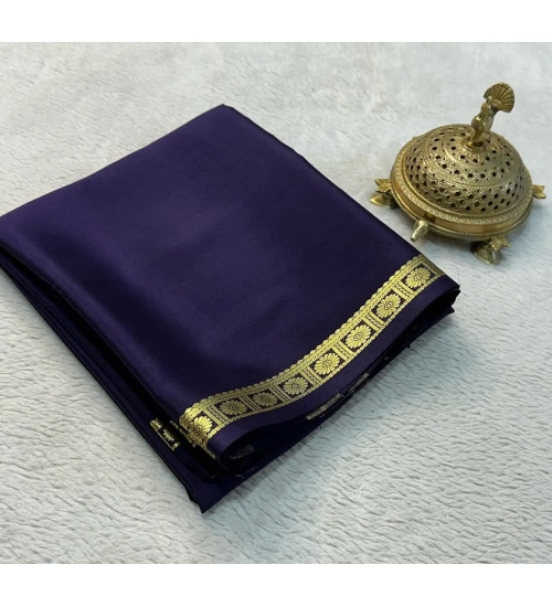 Women's Crepe Chit Pallu Solid Saree With Unstitched Blouse 5.5Mtr (Navy Blue)