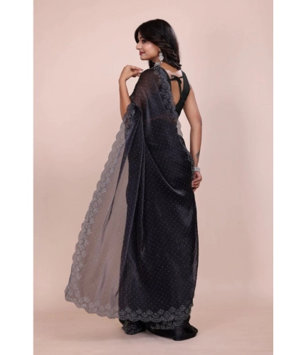 Women's Jimmy choo Embellished Bollywood Saree With Unstitched Blouse 5.5Mtr (Black)