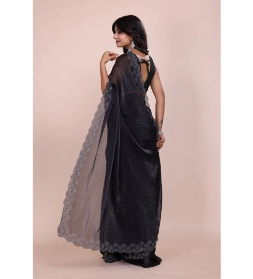 Women's Jimmy choo Embellished Bollywood Saree With Unstitched Blouse 5.5Mtr (Black) Women's Jimmy choo Embellished Bollywood Saree With Unstitched Blouse 5.5Mtr (Black)
