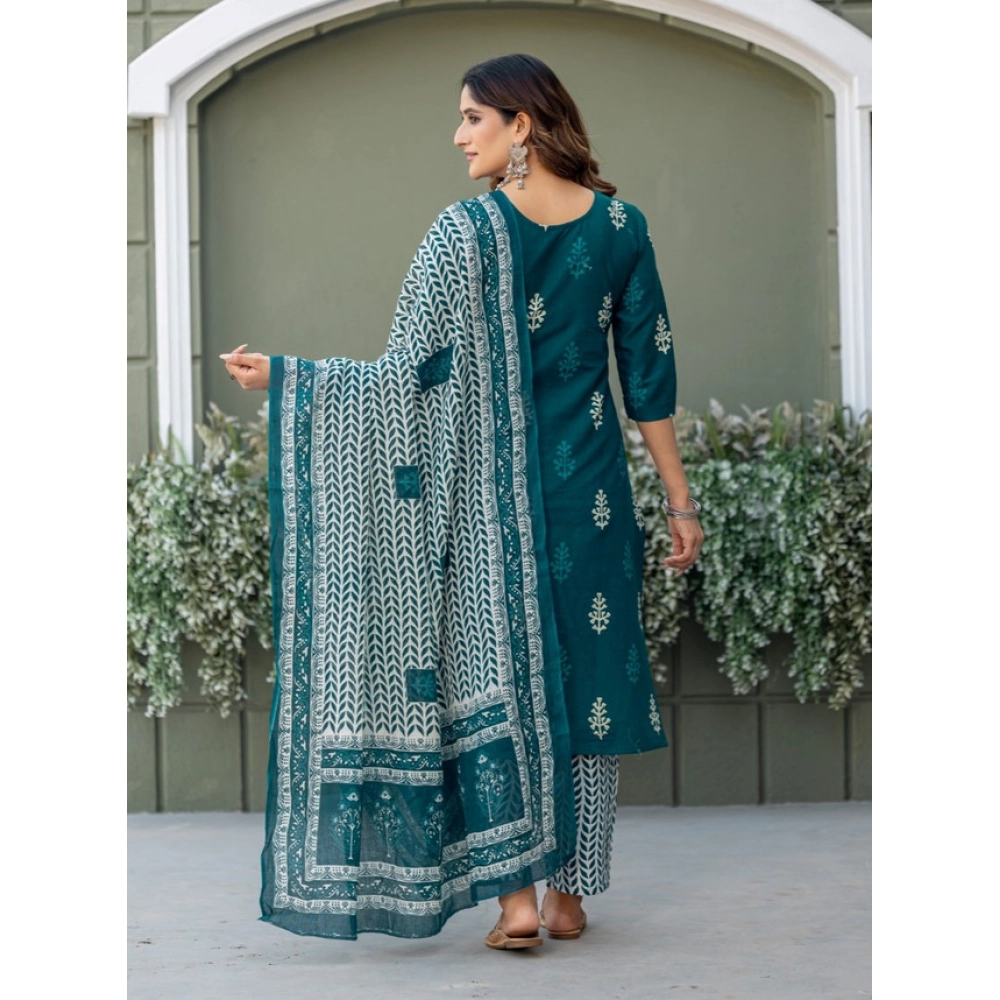 Women's Cotton Blend Printed Kurti With Pant Dupatta Set (Morpichh) Women's Cotton Blend Printed Kurti With Pant Dupatta Set (Morpichh)