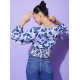 Women's Polyester Floral Long Sleeves Top (Blue) Women's Polyester Floral Long Sleeves Top (Blue)