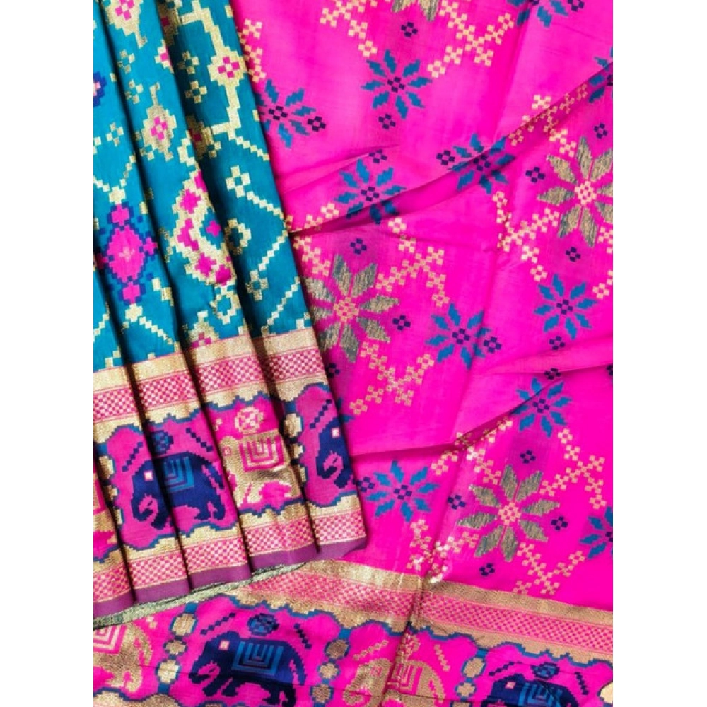 Women's Patola Silk Meena And Zari Woven Saree With Unstitched Blouse 5.5Mtr (Blue) Women's Patola Silk Meena And Zari Woven Saree With Unstitched Blouse 5.5Mtr (Blue)