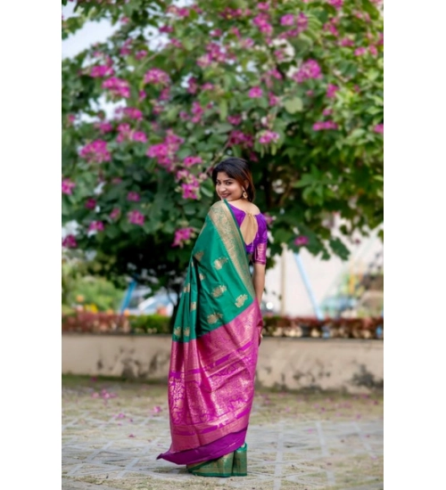Women's Katan_Silk Zari_Weaving Saree With Unstitched Blouse 5.5Mtr (Dark_Green)
