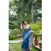 Women's Faux_Tussar Geometric_Print Saree With Unstitched Blouse 5.5Mtr (Royal_Blue) Women's Faux_Tussar Geometric_Print Saree With Unstitched Blouse 5.5Mtr (Royal_Blue)