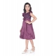 Girl's Satin Printed Sleeve Less Round Neck Dress (Purple)