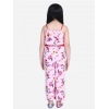 Girl's Polyester Crepe Floral Shoulder Straps Jumpsuit (Pink-Red)