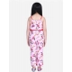 Girl's Polyester Crepe Floral Shoulder Straps Jumpsuit (Pink-Red)
