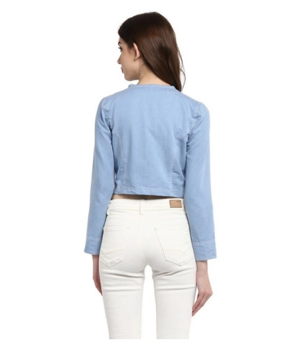 Women's Denim Ruffled Long Sleeves Shrug (Blue)