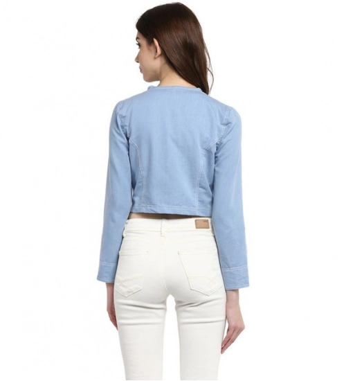 Women's Denim Ruffled Long Sleeves Shrug (Blue) Women's Denim Ruffled Long Sleeves Shrug (Blue)