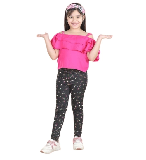 Girl's Cotton Floral Elasticated Jegging and Top Set (Pink) Girl's Cotton Floral Elasticated Jegging and Top Set (Pink)