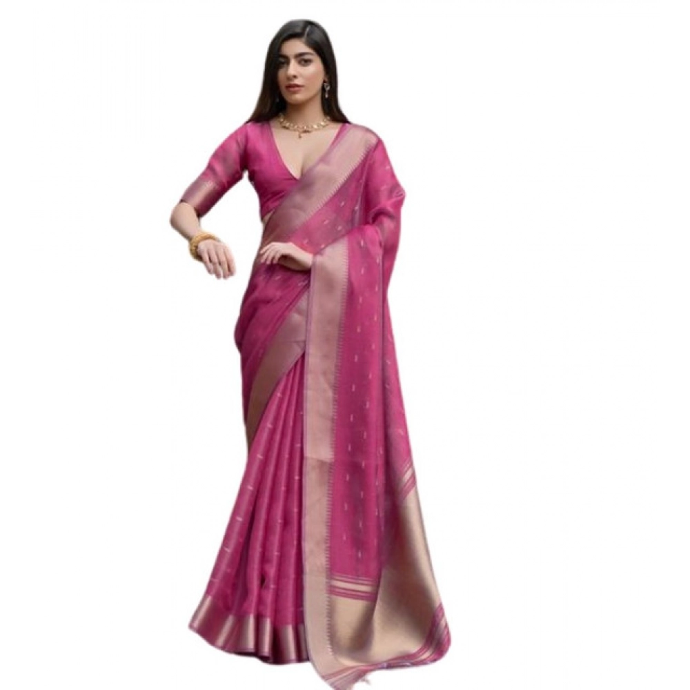 Women's Silk_Blend Butti Pattern Saree With Unstitched Blouse 5.5Mtr (Pink) Women's Silk_Blend Butti Pattern Saree With Unstitched Blouse 5.5Mtr (Pink)