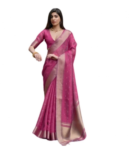 Women's Silk_Blend Butti Pattern Saree With Unstitched Blouse 5.5Mtr (Pink)