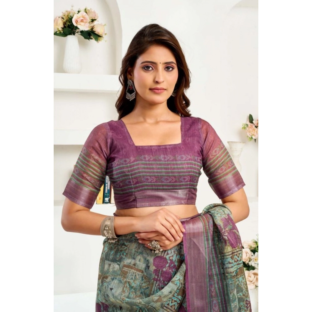 Women's Faux Linen Printed Ready to wear Saree With Unstitched Blouse 5.5Mtr (Multicolor) Women's Faux Linen Printed Ready to wear Saree With Unstitched Blouse 5.5Mtr (Multicolor)